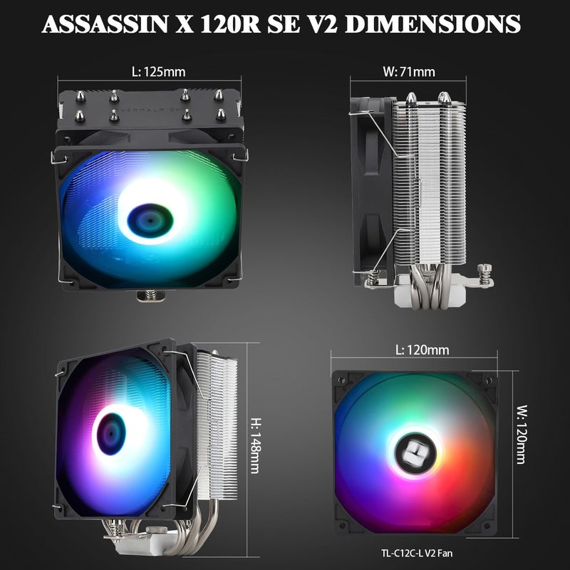 Thermalright مبرد المعالج Assassin X 120R SE V2، 4×6mm أنابيب حرارية، سرعة 1550RPM مروحة RGB PWM هادئة بمقاس 120mm مع محمل S-FDB، لـ AMD AM4 AM5/Intel 1700/1150/1151/1200/1851 - Image 2